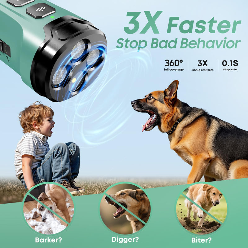 Dog Bark Deterrent Devices - Humane & Effective Training Dog, Stop No More Barking with 3X Ultrasonic Emitters (Light Green)