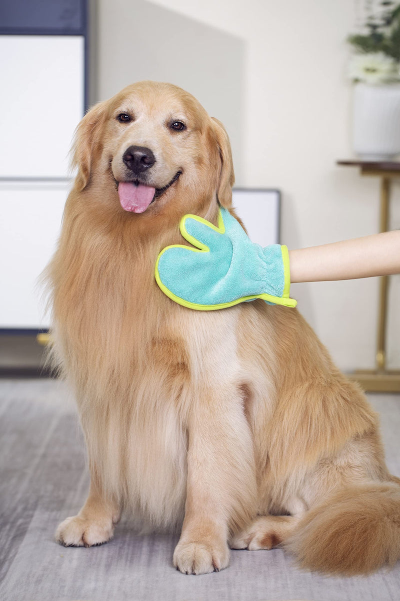 Pawyee Super Soft Fast-Drying Dog Towel Set for Cold Weather, Beach, Pool - Adjustable Microfiber Bath Robe with Drying Gloves for Cats and Dogs (L, Blue Dino) Large