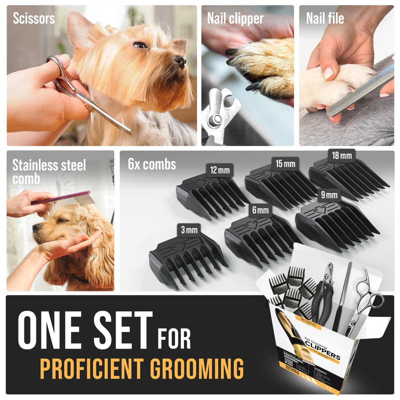 PetKing Premium Dog Clippers Dog Grooming Kit Grooming Clippers Professional for Thick Hair Coats Pet Clippers Kit for Dogs Cats Pets Cordless Silent Dogs Hair Trimmer Clipper Shaver Set Low Noise Gold