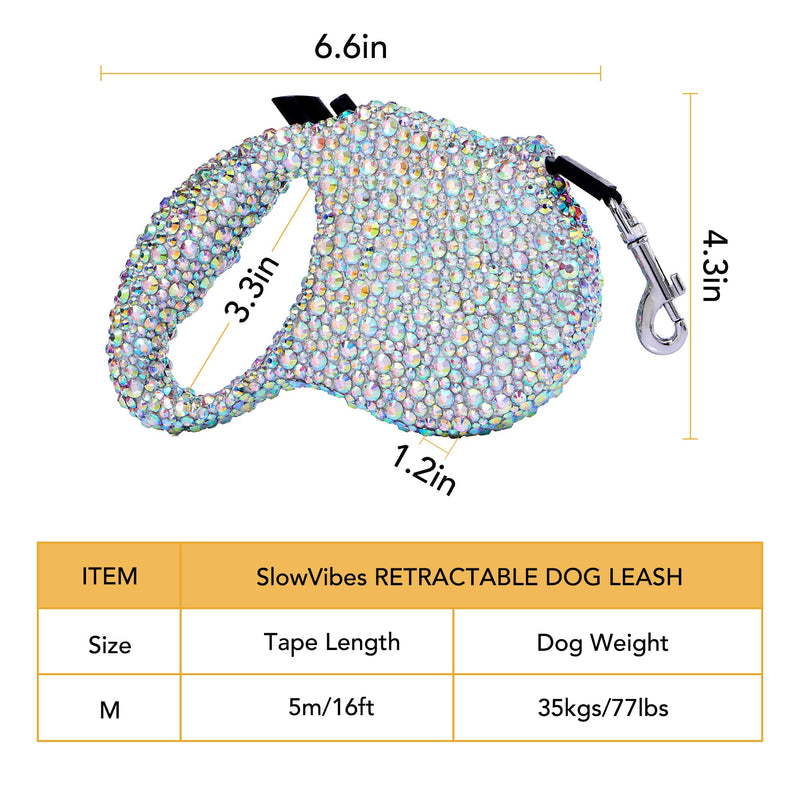 Sparkling Retractable Dog Leash,Rhinestone Pet Walking Leash for Small Medium Dog Cat,Bling Small Puppy leash,Durable 16 ft Strong Nylon Tape,360°Tangle-Free,One-Handed Brake, Pause, Lock - PawsPlanet Australia