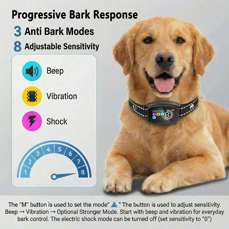 Automatic Bark Collar/No Remote Need, with Bark Detection to Reduce False Triggering, Suitable for Daily Household Use and Suitable for Dogs 10-120 lbs Rechargeable, IP67 Waterproof