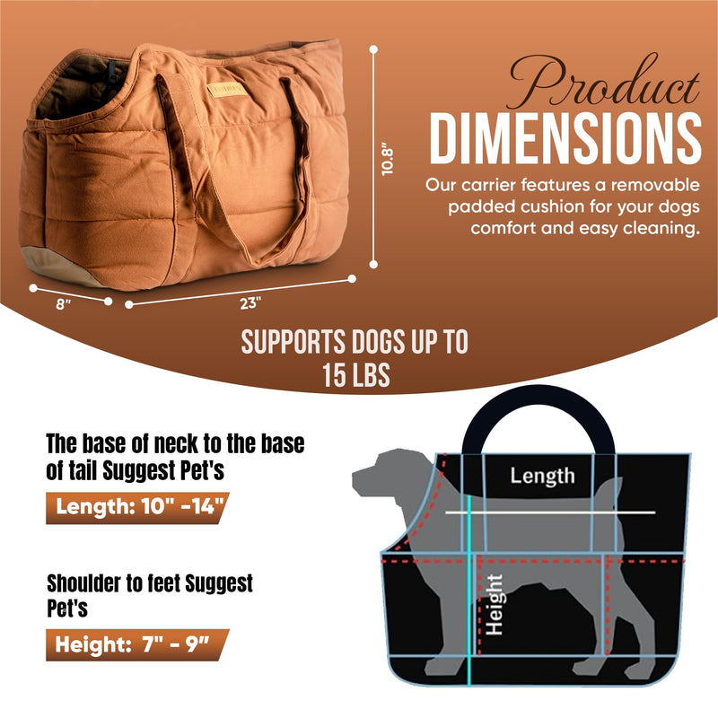 NoblePup Plush Dog Purse Carrier for Small Dogs, Soft Dog Tote Bag with Safety Harness Clip, Cozy Pet Carrier for Dogs Under 15 lbs, Comfortable Shoulder Carrier for Travel, Brown 2.0