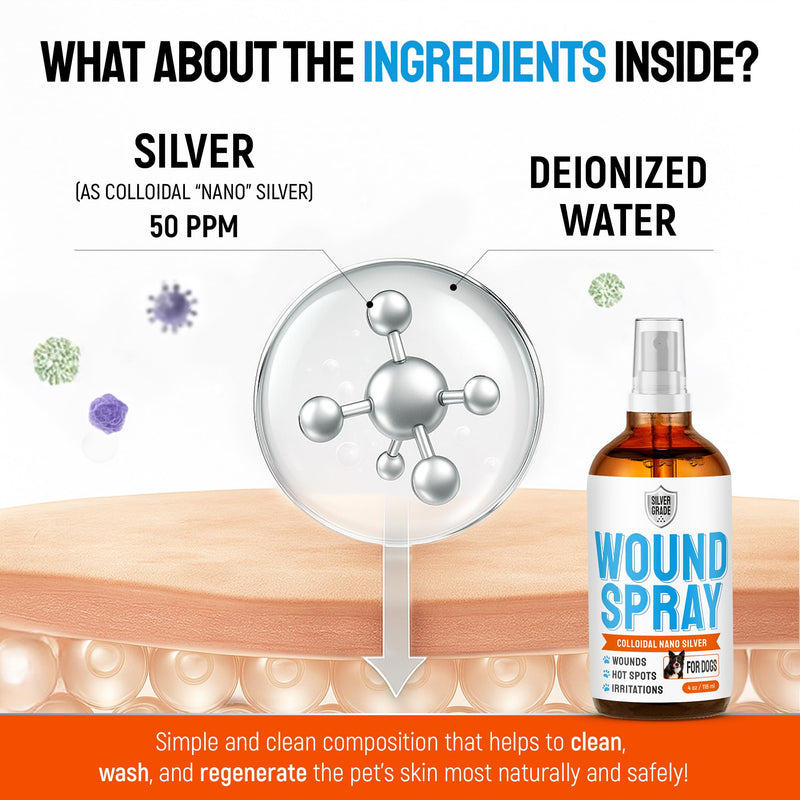 Hot Spot Treatment for Dogs – Silver Wound Spray Helps with Irritation, Bites, Burns, Rashes, Itch, Scratching – Better Use with a Dog Cone – 4 oz - PawsPlanet Australia