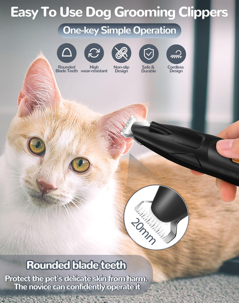 Dog Clippers for Grooming, 2 Speed Dog Paw Trimmer with LED Light, Rechargeable Low Noise Pet Shaver for Trimming Dogs Cats Hair Around Paws, Eyes, Ears, Face, Rump (Black) Black - PawsPlanet Australia