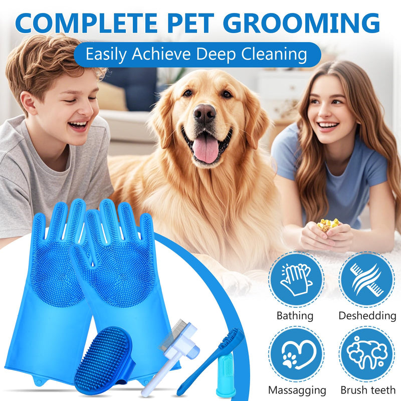nooepc 6PCS Dog Washing Gloves Pet Grooming Gloves Dog Bath Supplies Dog Bath Brush Silicone Gloves for Dogs and Cats Bathing Dog Comb Dog Toothbrush