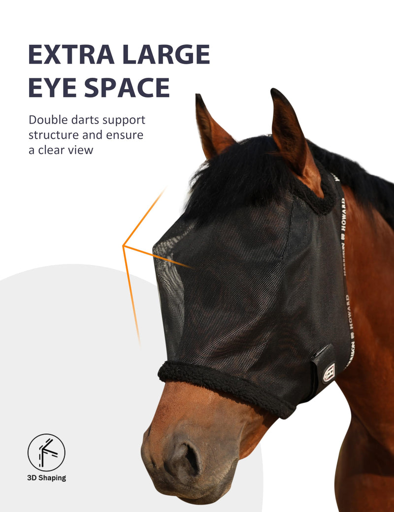 Harrison Howard All Round Mesh Horse Fly Mask UV Protective with Fleece Padded Edging Black L Full (Large) - PawsPlanet Australia