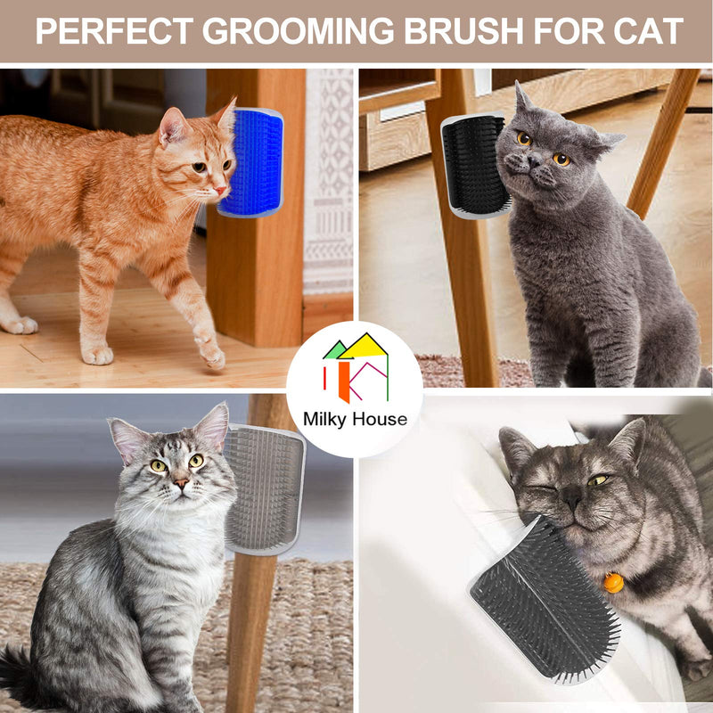 Cat Self Groomer Arch 4PCS Self Cleaning Slicker Brush Upgraded Cat Brushes Wall Corner for Shedding Grooming, Softer Massager Comb Interactive Toy for Short Long Haired Cats Fur Pets Dog Kitten Puppy Gray+Gray+Black+Black - PawsPlanet Australia