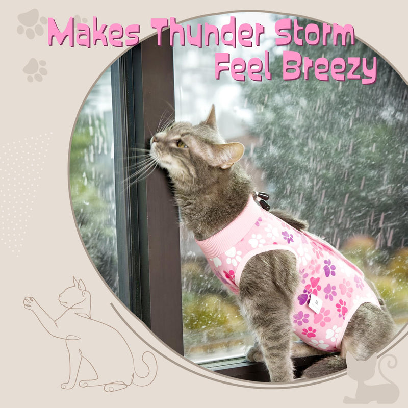 Cat Recovery Suit: Soft Pink Post-Surgery Suit for Cats with Paw Print Design - Elastic, Breathable & Washable Recovery Suit for Spay or Healing After Surgery - Great Alternative to The Cone of Shame Medium Pink Paw Print - PawsPlanet Australia