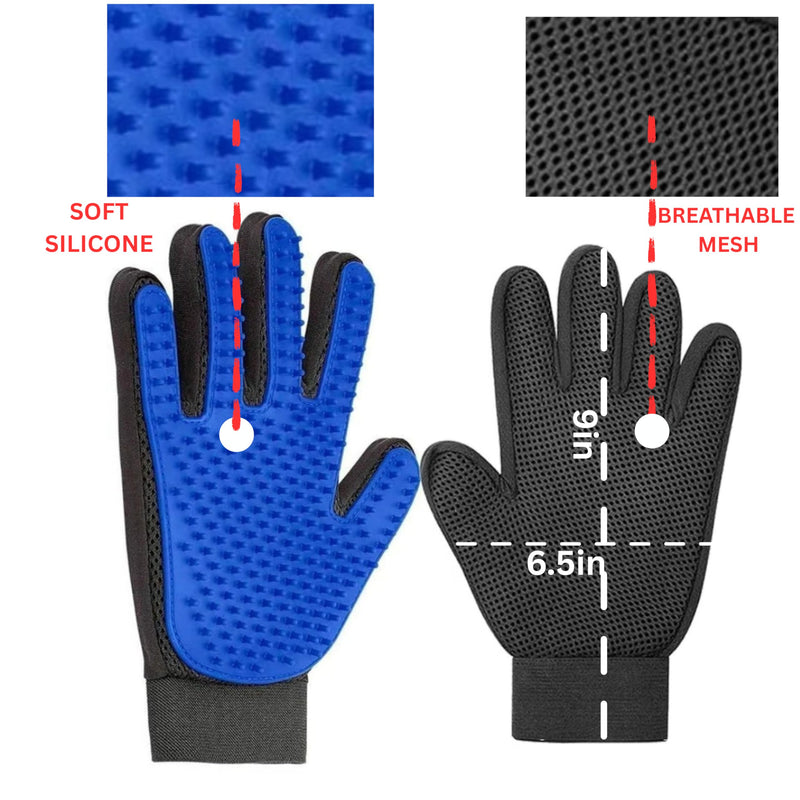 Pet Hair Removal Glove for Dogs & Cats, Pet Grooming Glove – 2-in-1 Deshedding & Massage Mitt – Soft Silicone Tips – Left & Right Hand Set + Bonus Detail Tool