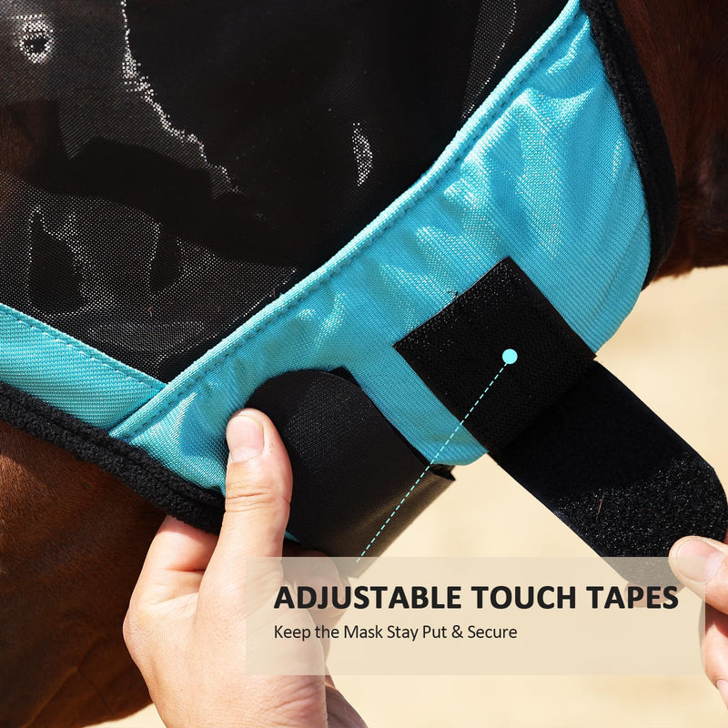 Harrison Howard Pro Luminous Horse Half Face Fly Mask Large Eye Space with Ears UV Protection for Horse Teal M Medium - PawsPlanet Australia