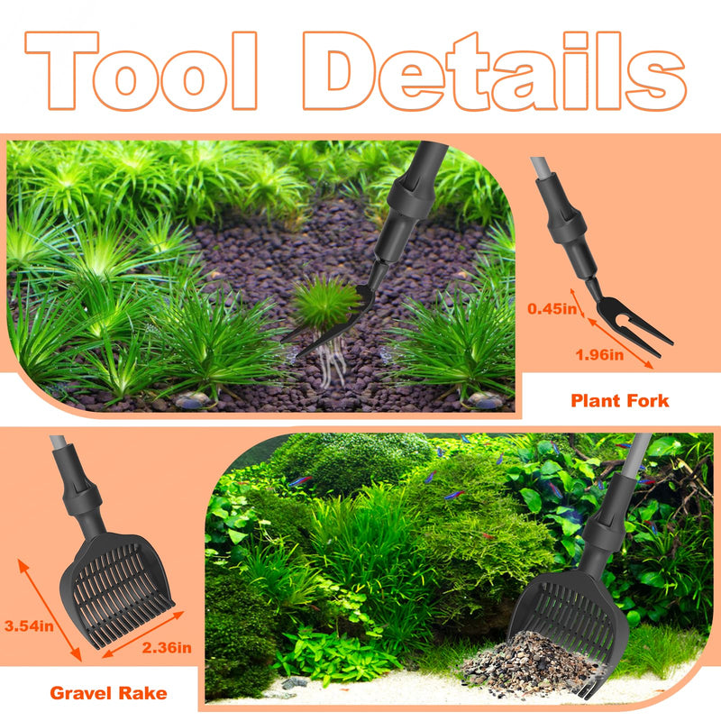 7-in-1 Aquarium Cleaning Tool, Fish Tank Cleaner with Telescopic Handle,Aquarium Scraper,Adjustable Angle Brush,Gravel Rake,Plant Fork,Adjustable Angle Flat Sponge,Large Fish Net,Hose Brush - PawsPlanet Australia