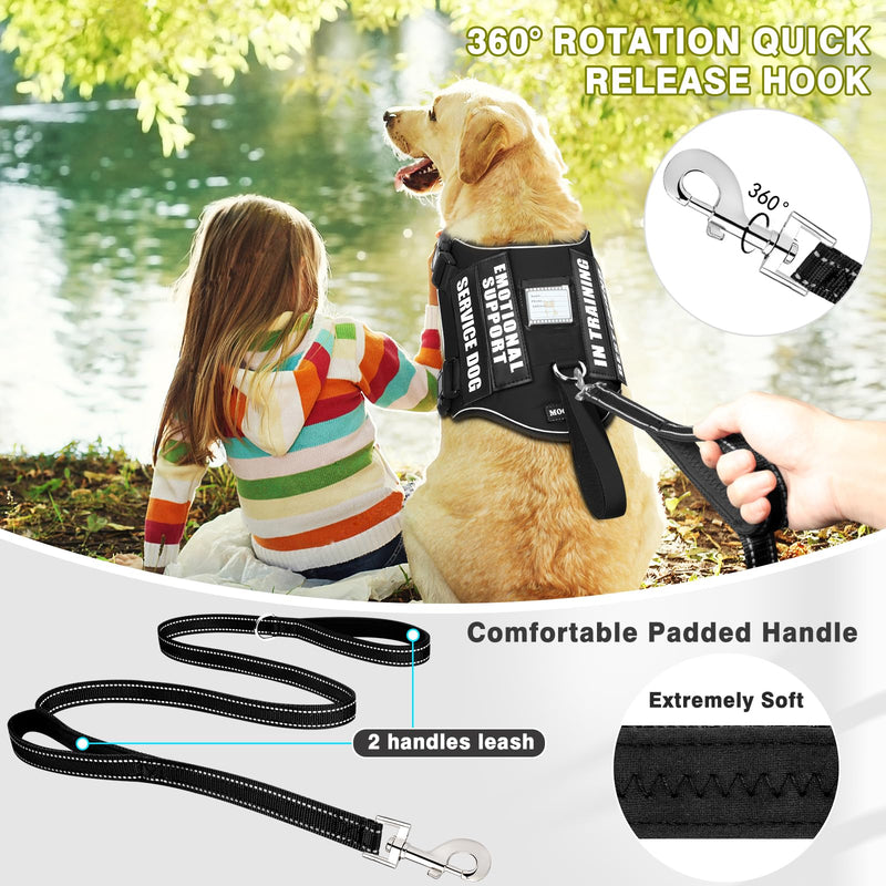 Service Dog Vest Harness and Leash Set+10 Patches,No Pull&Easy Walk Reflective Dog Harness with Soft Padded Handle for Training/Everyday,Fit Small/Medium/Large/Extra-Large Dogs(Black XL) Extra-large Black - PawsPlanet Australia