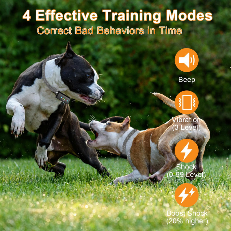 4 Dogs Shock Collar, 1640FT Dog Training Collar with Remote, Waterproof Electric Educator, Smart Anti-bark Trainer, 4 Modes Stop Bad Behaviors, Security Lock, Rechargeable e-Collar for Puppy Black Set(Collar+Remote) - PawsPlanet Australia