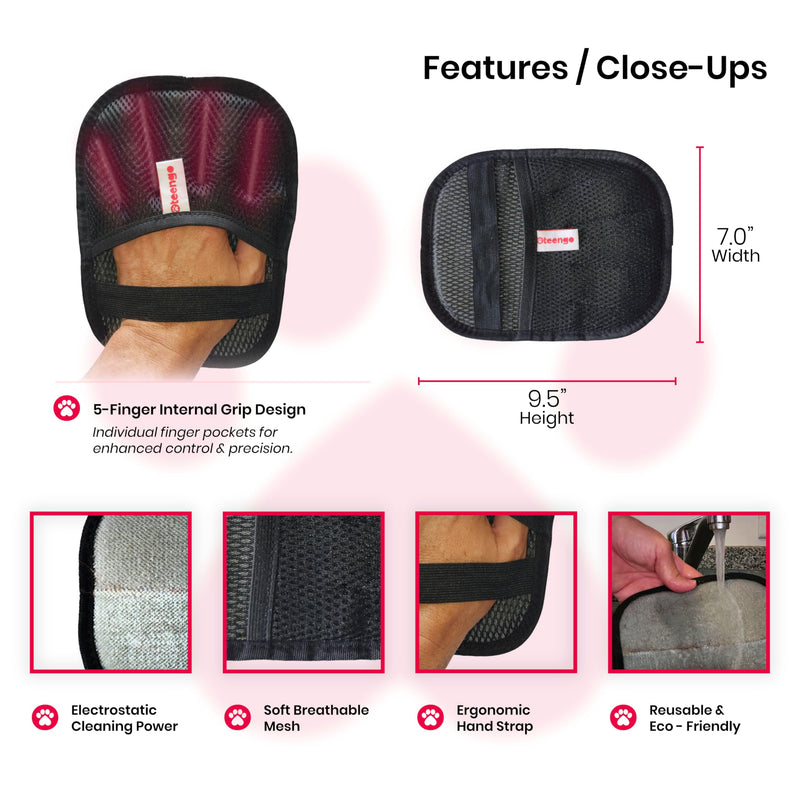 Upgraded Electrostatic Pet Hair Removal Glove for Cats & Dogs – 5-Finger Cat Hair Remover - Reusable Magic Brush Pet Hair Remover Tool for Laundry, Furniture, Carpet, Bedding & Car Seats