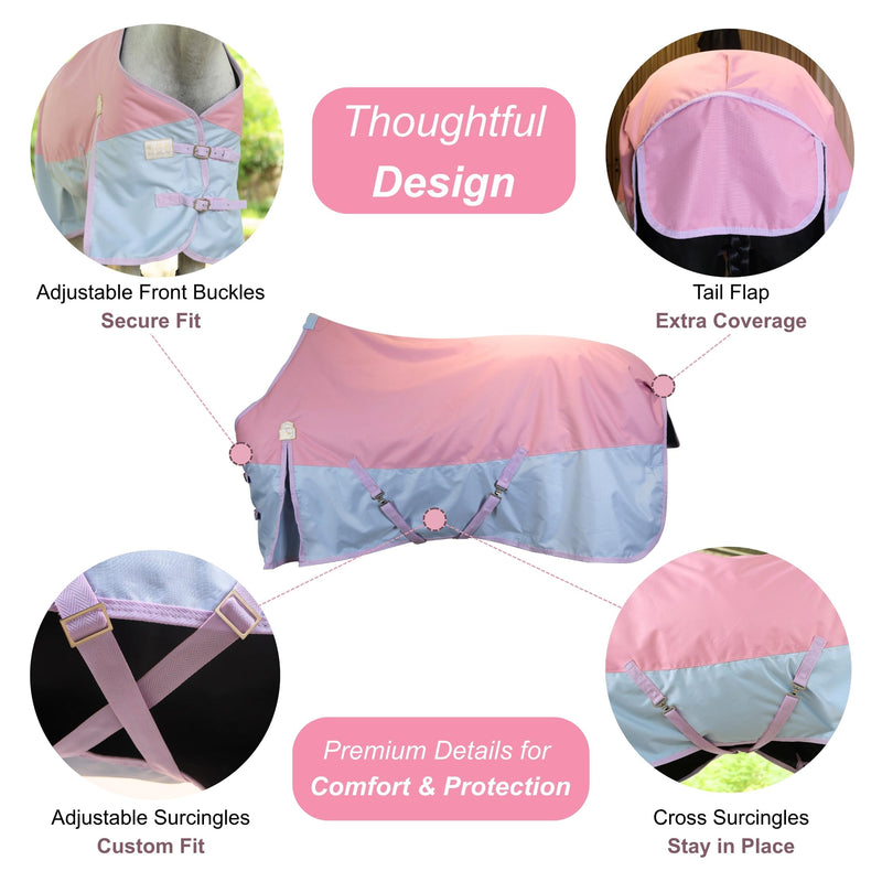 BARN & STABLE 600Denier 3000mm/3000mvp Super Waterproof & Breathable Horse Blankets for Winter with 200g Fill Sea Pink/Plume 75 Inch - PawsPlanet Australia