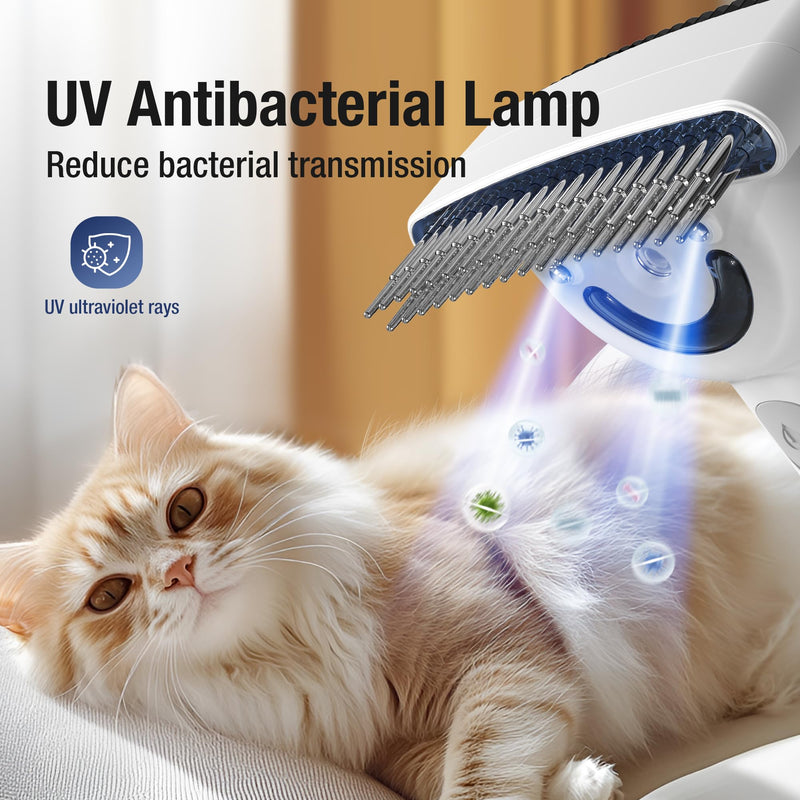 Dog brush for shedding & Cat Grooming Comb kit– Pet Steam brush with UV Sterilization, Rechargeable - Suitable for long-haired or curly-haired pets. Removes tangled hair - PawsPlanet Australia