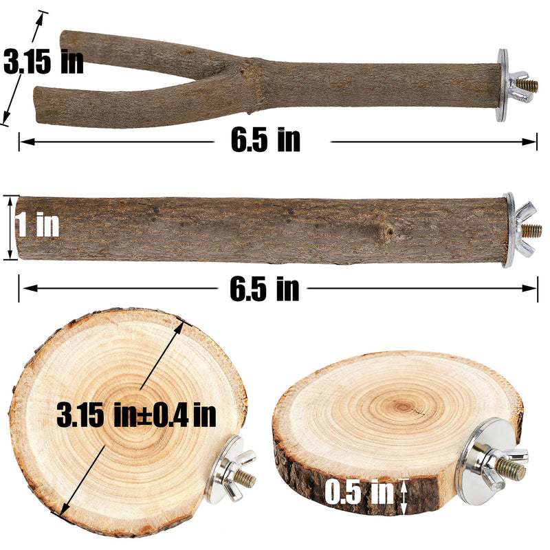 6 PCS Bird Perch Set, Natural Birch Wood Straight & Forked Perches with Platforms for Parakeets, Cockatiels, Conures, Lovebirds - Cage Accessories for Climbing & Exercise BMU6