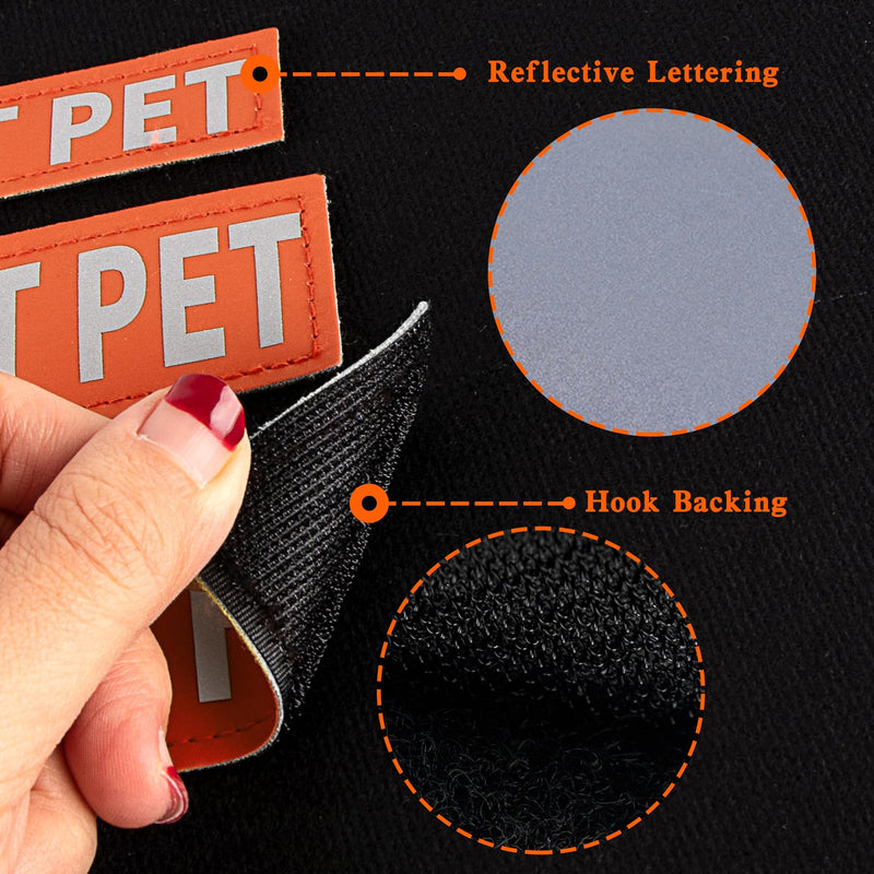 IronSeals Set of 2 Reflective Dog Vest Harness Patches, Removable Do Not Pet Patches with Reflective Printed Letters for Emotional Support Therapy Dog Vest Harness Collar or Leash Do Not Pet (2 Pack Orange) L: 5.9"x2"/15cmx5cm - PawsPlanet Australia