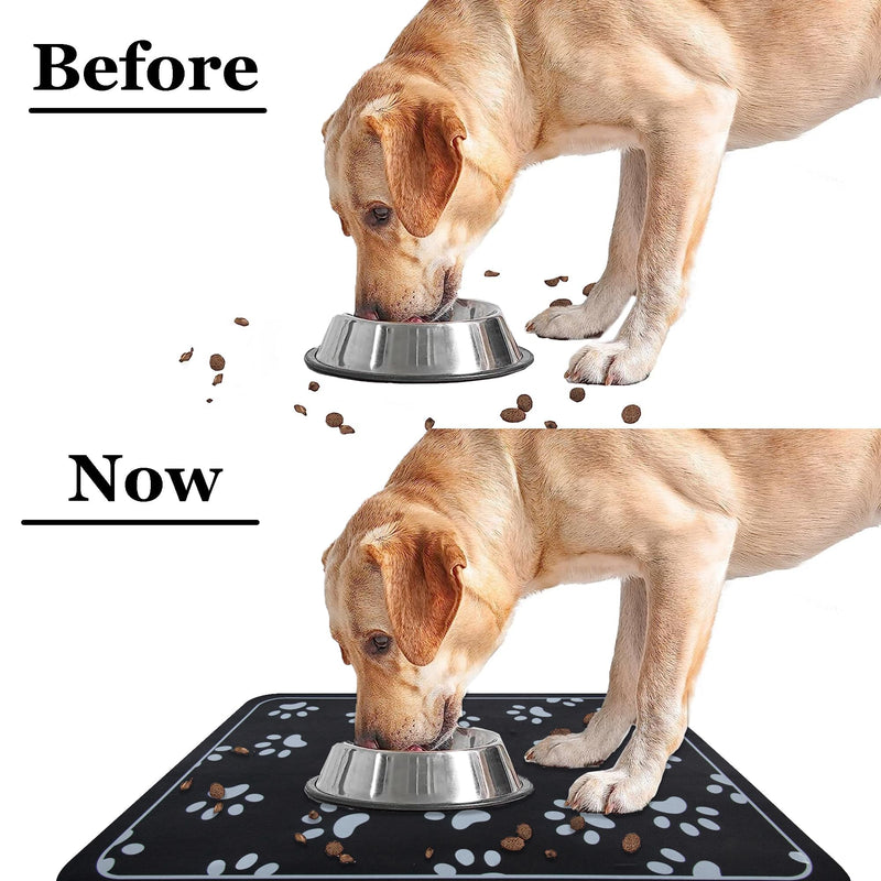 Dog Bowl mat and Dog Feeding mat, Dog mat for Water Bowl, Absorbent Non-Slip pet Water Bowl mat Quick Drying Dog Food mat cat matt for Food and Water（Black+18.1x12.5in+Rectangular） Black & Paw print 18.1x12.5in - PawsPlanet Australia