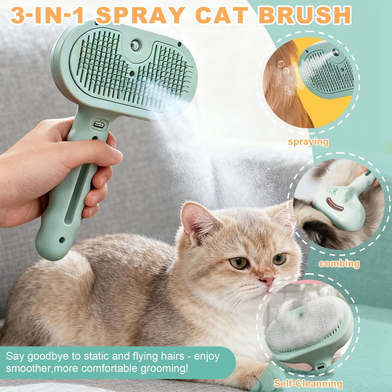 Pet Steam Brush for Dogs and Cats, 3 in 1 Steam Grooming Brush for Hair Shedding and Removal, Cleaning Spray Comb with Mist for Long-Haired Pets, Include Flea Comb, Nail Clippers, 2 Pet Toothbrushes Pink - PawsPlanet Australia