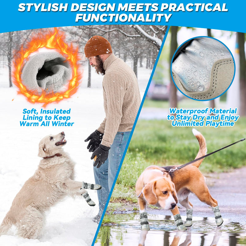 Dog Shoes Large Size Dogs, 4PCS Waterproof Dog Booties-Dog Boots & Paw Protectors, Medium Shoes for Dogs with Reflective Strip, Anti-Slip Sole for Rain, Snow and Summer Hiking. (6) 6 - PawsPlanet Australia