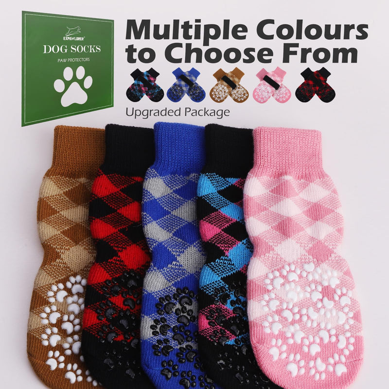 EXPAWLORER Dog Socks to Prevent Licking Paws, Anti Slip Dog Booties for Hardwood Floors, Warm Dog Boots & Paw Protectors for Winter, Dog Shoes for Small Medium Large Senior Dogs, Khaki M - PawsPlanet Australia