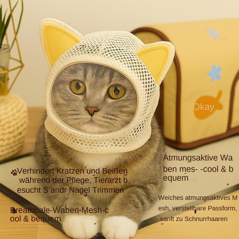 Cat Calming Muzzle for Grooming & Nail Trimming, Cats Calming Muzzle | Prevent Biting Head Cover | Breathable Cat Pet Cover | for Bath Nail Trimming Home Indoor Travel Scratching Outdoor Light Yellow S
