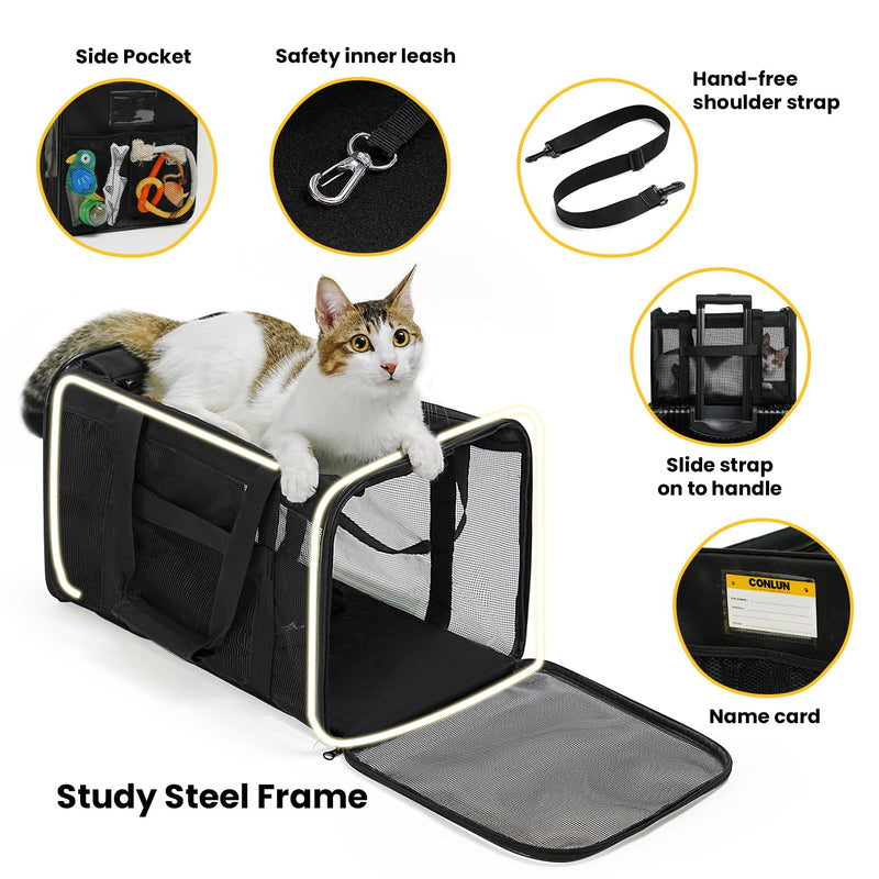 Cat Carrier Bag,Soft-Sided Pet Carriers for Dogs with 4-Sided Mesh,Airline Approved Cat Transport Carrier for Small&Medium Cats Kitten Puppy Up to 15Lb,Collapsible Cat Travel Carrier-M,Black M Black - PawsPlanet Australia