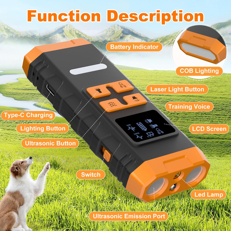 Dog Bark Deterrent Device, 2025 Anti Barking Device for Dogs 2X Ultrasonic to Stop Barking Neighbors Dog, 5 Adjustable Modes Up to Dogs 50ft Long Range, Bark Control Indoor Outdoor with Flashlight 2X Orange - PawsPlanet Australia