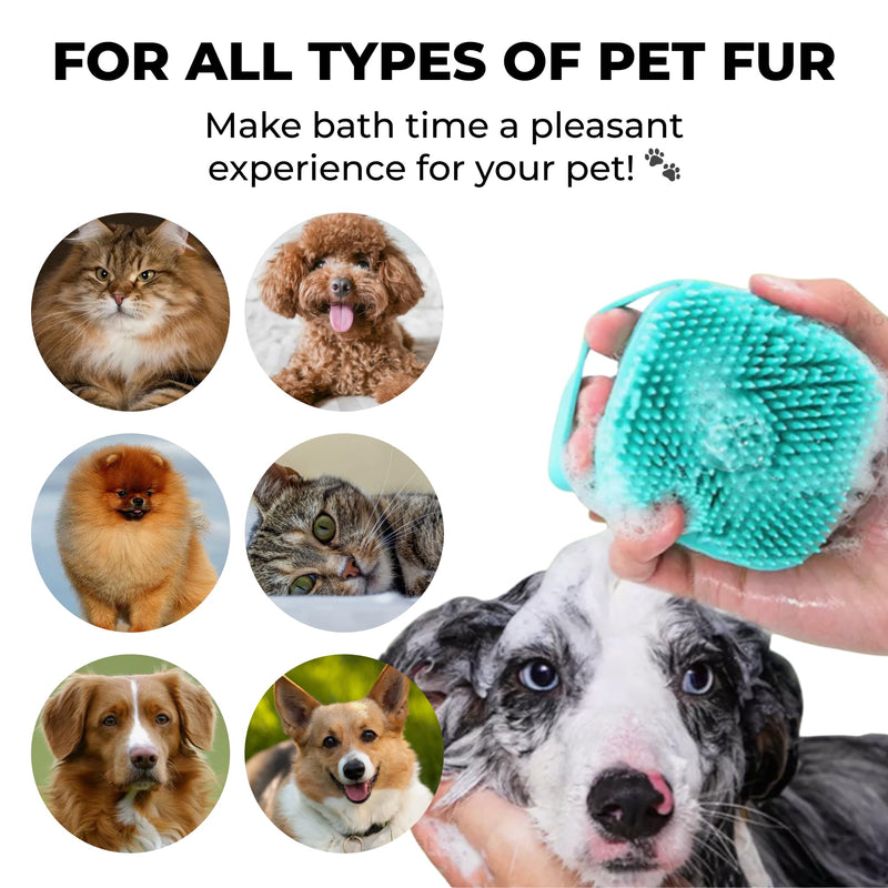 Dog Bath Brush - Silicone Pet Grooming Tool for Dogs & Cats - Hair Remover & Shampoo Scrubber for Sensitive Skin