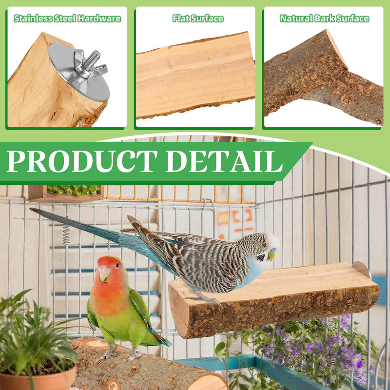 2PCS Natural Wood Bird Perch Platform for Cage - Parrot Perch Stand for Conures, Cockatiels, Budgies, Lovebirds, Parrotlets, Small Bird Cage Accessories & Wooden Perches for Small Parrots