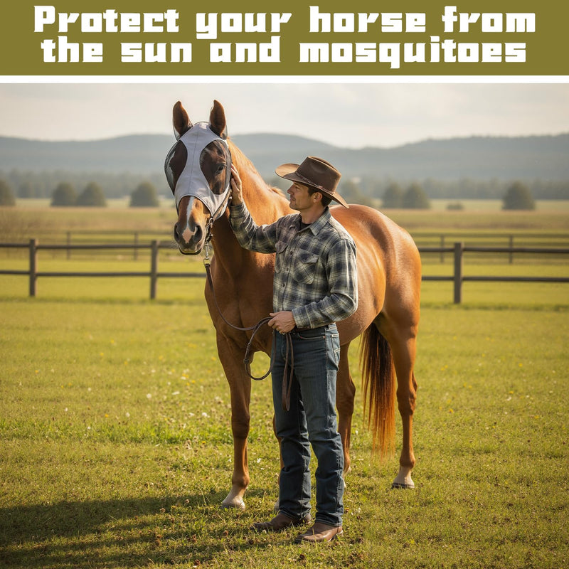 Horse Fly Mask with Ears - Breathable Stretchable for Mosquito Protection, Full Eye Cover, Outdoor Pasture Use