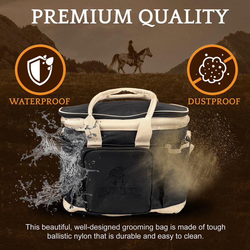 Huntley Equestrian Deluxe Grooming Bag Perfectly Designed Easy Access Multi Pocket Zipper Top Closure Double Handles Shoulder Strap Exterior Pockets One Size Black - PawsPlanet Australia