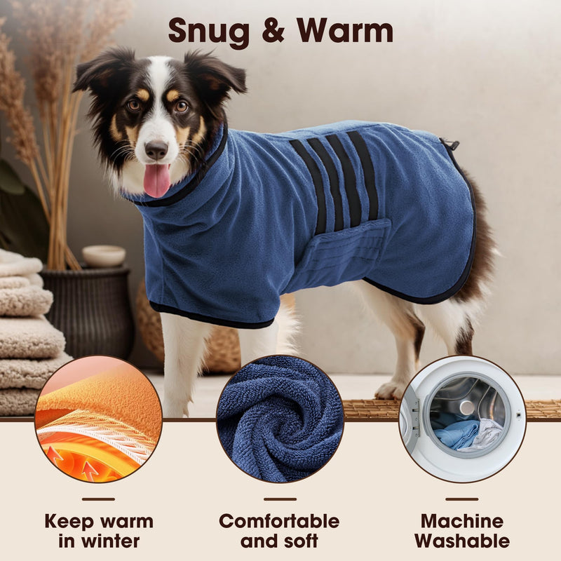Microfibre Dog Bathrobe Towel Wrap Super Absorbent Dog Drying Coat Bath Robe for Puppy, Medium & Large Dogs, Fast Drying, Adjustable Dark Blue XX-Large - PawsPlanet Australia