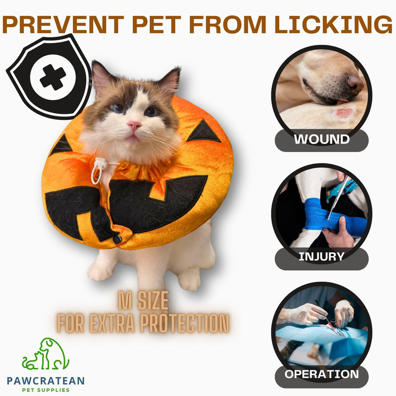 Pumpkin Style Soft Recovery Collar for Cats and Puppies - Comfortable & Adjustable | Washable (Orange Pumpkin, Medium) Orange Pumpkin