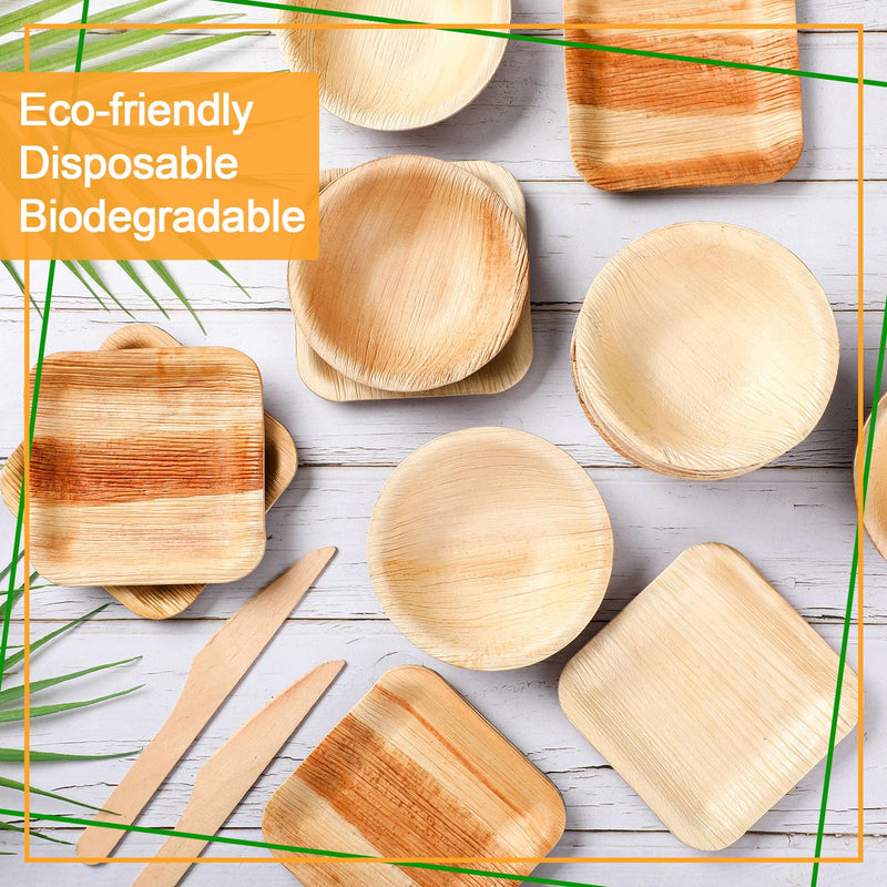 50 Pcs Palm Leaf Disposable Plates Bowls Set for Bunny 4", Sturdy Bamboo Party Bowls Decorative Compostable Tableware for Birthday Outdoor BBQ Picnic Wedding - PawsPlanet Australia