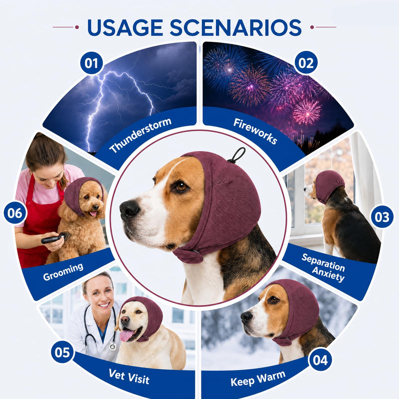 Nanaki Thick No Shake Dog Ear Wrap Noise Protection-Quiet Ears For Dogs With Thick Sound-Absorbing Pads For Noise Reduction&Anxiety Relief,Ear Protection Calming Hoodie For Thunder,Firework,Grooming,L DrakRed Large