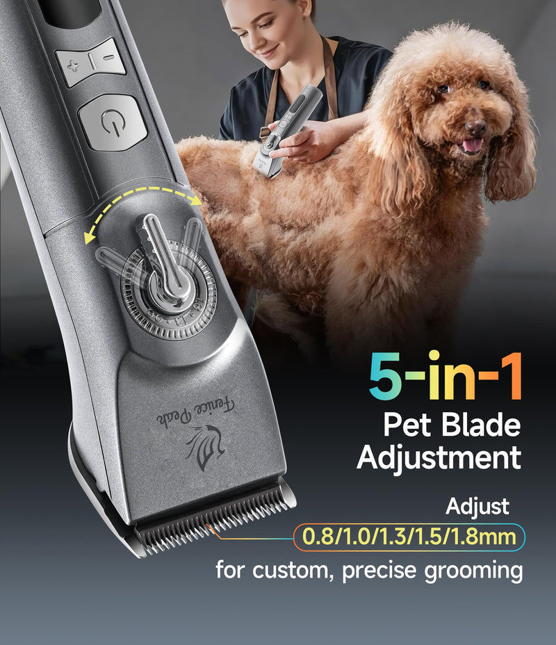 Professional Cordless Dog Grooming Clippers, 12-Hour Runtime, Replaceable 440C Stainless Steel Blade, 3-Speed Quiet Electric Pet Hair Trimmer for Thick, Curly & Matted Coats, Groomer & Home Use, Grey Clipper+10FC Blade