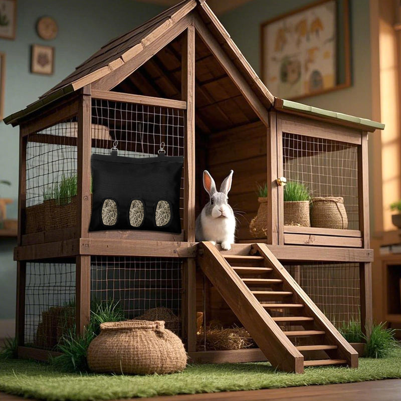 2PCS Rabbit Hay Feeder,3 Hole Hay Bag for Rabbits, Washable Hanging Small Animal Feeder for Guinea Pig Bunny Chinchillas Hamsters and Other Pets Black - PawsPlanet Australia