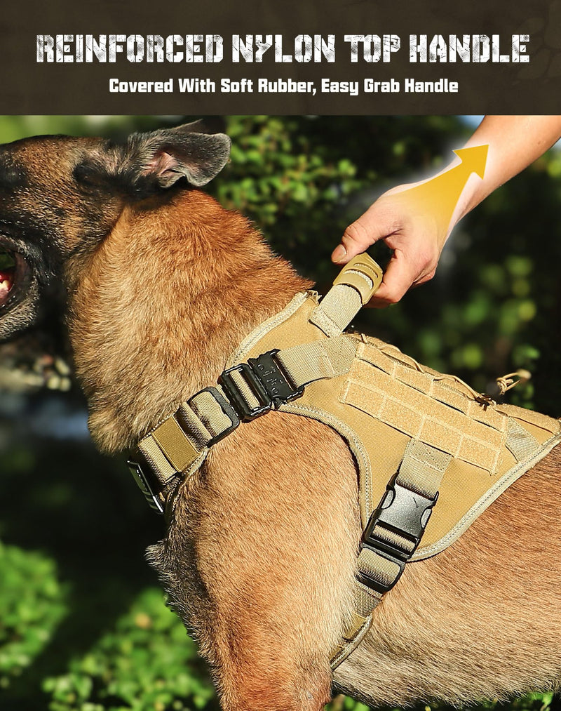 Tactical Dog Harness for Large Dogs Heavy Duty with Handle No-Pull Service Vest Breed Adjustable Military Walking Training Hunting Brown L - PawsPlanet Australia