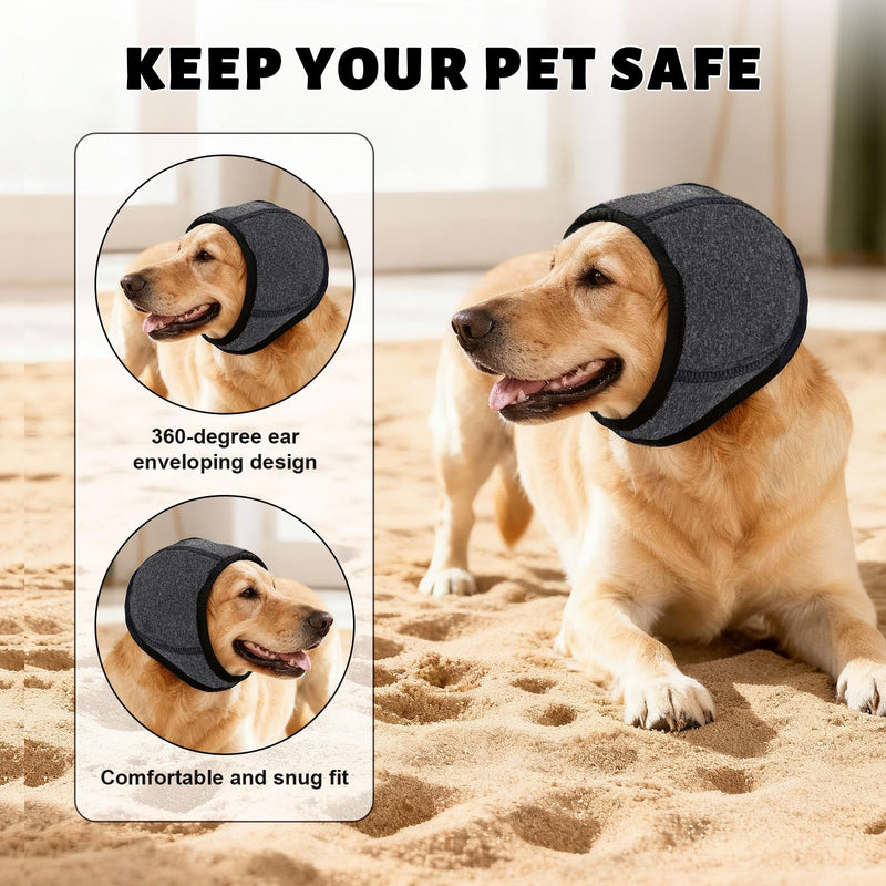 Dog Ear Covers, Dog Ear Muffs Noise Protection, Dogs Calming Hood,Adjustable Shower Cap Pet Ears, Dogs Ear Head Wrap Cups Shower Cap Pet Supplies for Bath Grooming (Grey, L) Grey