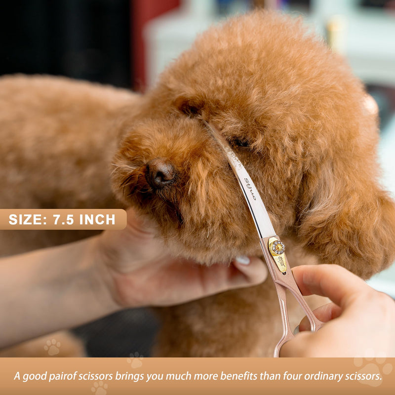 Professional Dog Grooming Scissors Rose Gold 440C Stainless Steel Straight Thinning Curved Chunker Shears for Pet Grooming Services Dogs and Cats (Curved, 7.5‘’) 7.5‘’ - PawsPlanet Australia