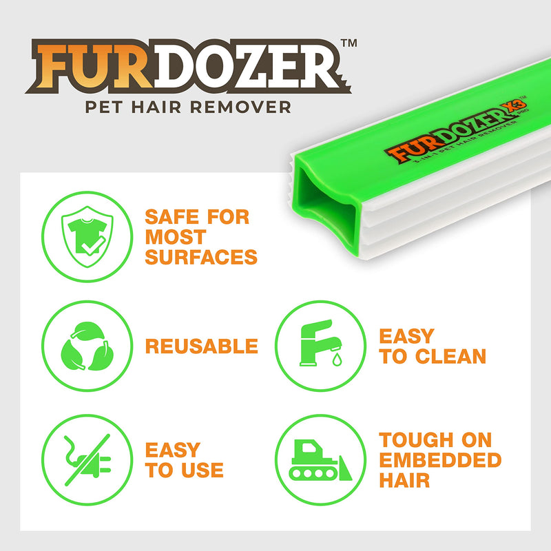 FurDozer X3 PRO Pet Hair Remover & Auto Detailing Tool - Cat & Dog Hair Remover for Carpets, Car Interiors, Couches, Bedding, & Pet Furniture - Reusable Pet Hair Removal Tool for Dog Fur & Lint, 5" X3 PRO - 5" Long - PawsPlanet Australia