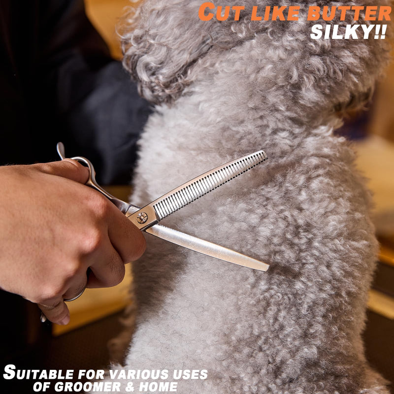High-end Professional Dog Grooming Curved Thinning Scissors Teeth Blending Shears Pet Texturizing Thinner Blender Shears 7 Inch Extremely Very Sharp Made Of Stainless Steel Alloy For Dog Cat Groomer Matte Silver Curved Thinning 7inch - PawsPlanet Australia