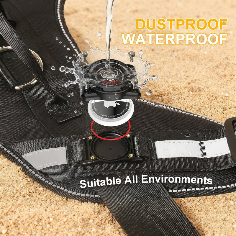 Waterproof AirTag Dog Harness, No-Pull Dog Harness with Airtag Holder, Reflective Adjustable Dog Vest Harness with Apple Air Tag Case, Material- Durable Harness for Small Medium Large Dogs (Black, L) - PawsPlanet Australia
