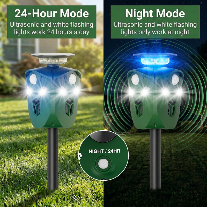 360° Solar Ultrasonic Animal Repellent Outdoor, Deer Repellent Devices with Flash Lights, Animal Deterrent Devices Outdoor for Squirrels, Snakes, Cats, Dogs, Rabbits, Opossums, Coyotes, Raccoons - PawsPlanet Australia