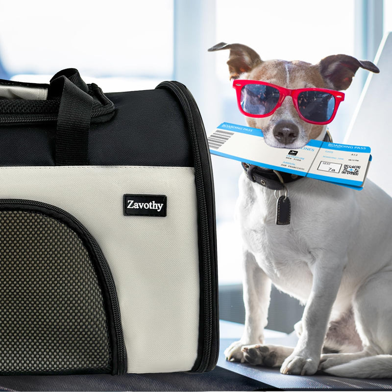 Zavothy TSA Airline Approved Soft-Sided Pet Carrier for Small to Medium Cats and Puppies, Up to 15 Lbs – Collapsible Travel Carrier for Dogs & Cats, White 16.54"L x 9.84"W x 11.42"H