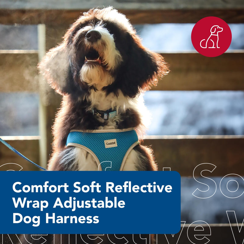 Coastal Pet Comfort Soft Reflective Wrap Adjustable Dog Harness - No-Pull Dog Harness for Small & Large Dogs - Blue Lagoon - 1" x 28"–36" - PawsPlanet Australia