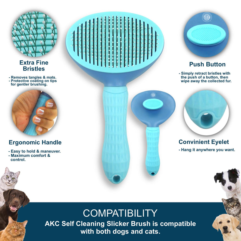 American Kennel Club AKC Self-Cleaning Pet Grooming Slicker Brush for Cats and Dogs, All Breeds and Coat Types Self-Cleaning Slicker Brush - PawsPlanet Australia