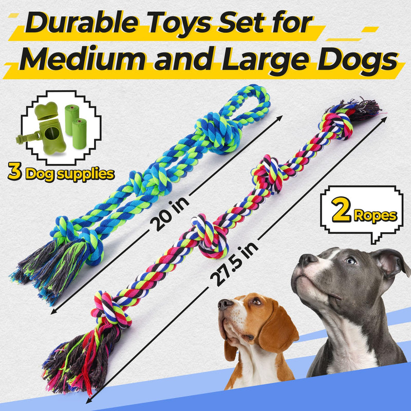 Heavy Duty Dog Rope Toys for Aggressive Chewers, Tough Tug of War Dog Toys for Large, Medium & Small Dogs – 5 Pack Including 2 Ropes & 3 Supplies - PawsPlanet Australia